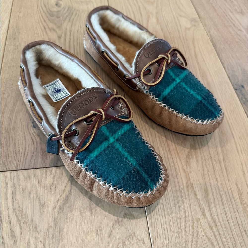 Quoddy Green Plaid Moccasin Slippers